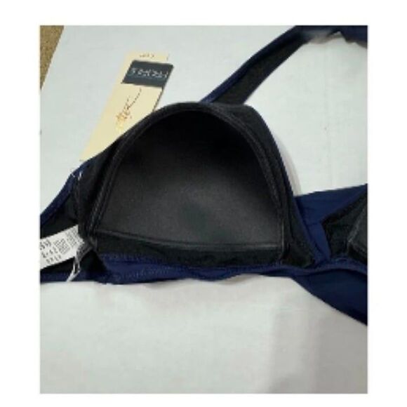 Profile by Gottex NWT Sz 32C  Navy Twist Front Halter V-Neck Bikini Top Swimsuit - Picture 8 of 10